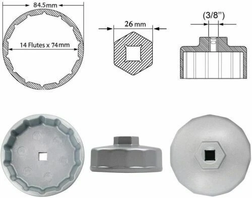 Herramienta de extracción de llave de filtro de aceite 74 mm 14 flautas para Volkswagen, Mercedes Benz, VW Foto 2 de 4