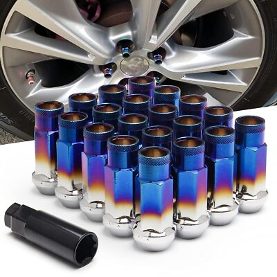 20PCS Extended Forged Steel Wheel Tuner Lug Nuts Open End M12x1.5 Titanium Blue 