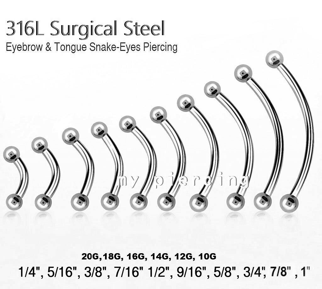 20g 18g 16g 14g 12g 10g Curved Barbell Eyebrow Ring Tongue Snake-Eyes Piercing