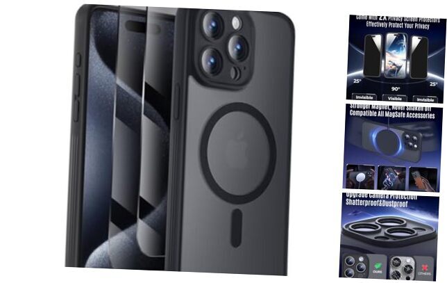 Designed for iPhone 15 Pro Case, Compatible with MagSafe, with Privacy Black