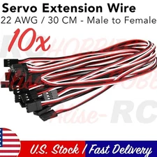 10 x 22Awg 12 inch 30Cm 300Mm Servo Extension Lead Wiring Cable for JR RC Car