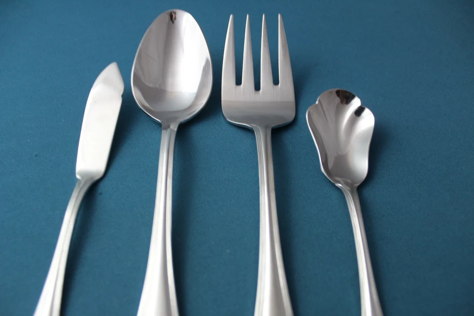 4pc Serving Tablespoon Fork Butter Sugar Pfaltzgraff ADDISON Stainless Korea - Imagem 3 de 4