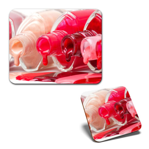 1 Mouse Mat & 1 Square Coaster Dripping Nail Polish Bottles Makeup #50781 - Picture 1 of 1