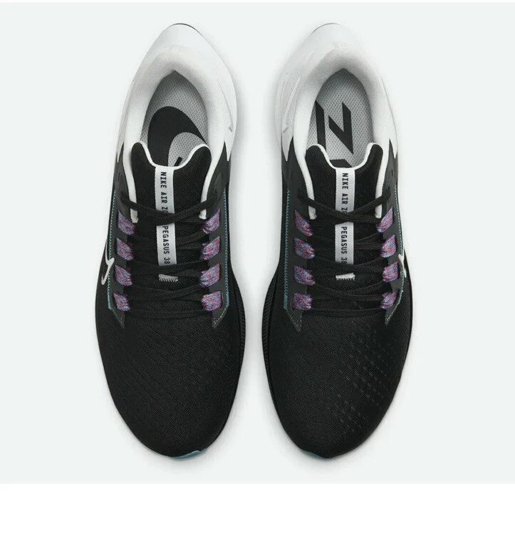 Nike Air Zoom Pegasus 38 Para hombres Tallas Negro/Metálico Plateado Blanco CW7356 003 Nuevo Foto 4 de 4