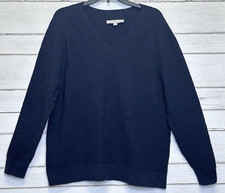 LOFT WOMEN'S BLUE V -NECK PULLOVER LONG SLEEVE RIBBED SWEATER SIZE SMALL