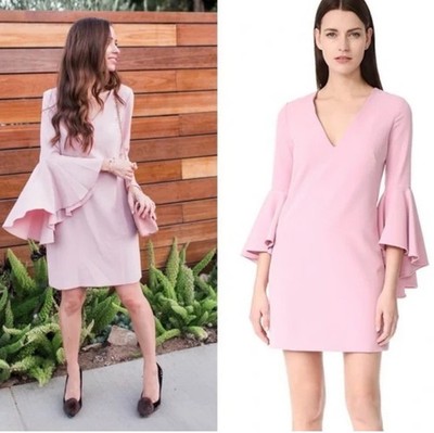 Milly Nicole Italian Cady Bell Sleeve Sheath Mini Dress In Petal Pink Sz 8