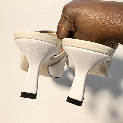 Wandler ISA Bi-Color Kitten Heel Slipper Sandal Size 38 Ivory Leather Square Toe - Picture 8 of 13