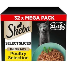 128 x 85g Sheba Select Slices Adult Wet Cat Food Trays Poultry Selection in Grav 5.64 per kilo