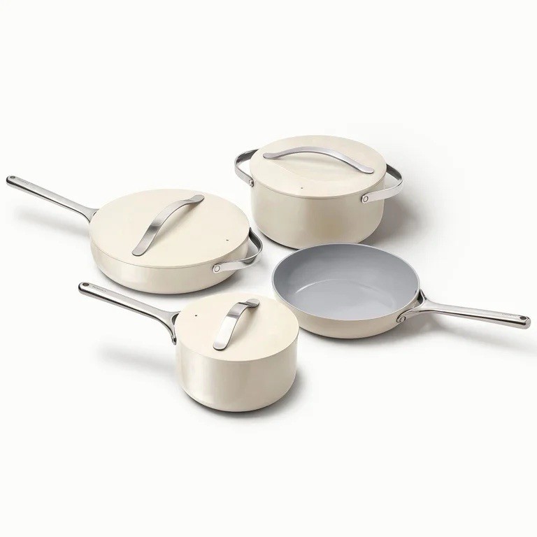 4-Piece White Nonstick Aluminum Pan Set w/ Lids Frying Sauce Saute Induction