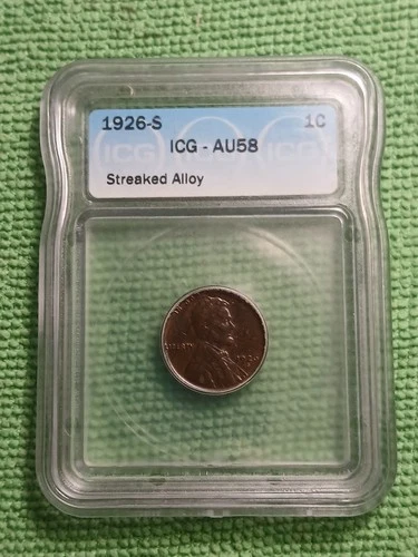 1926-S Lincoln Wheat Cent ICG - AU58 1C Streaked Alloy Nice Coin