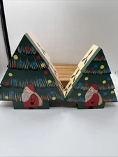 Christmas Tree w/Santa Shaped Wooden Box 9.5"x9"4" approx.