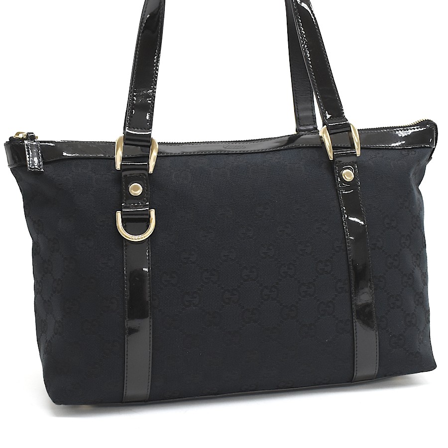 Gucci Abby 141470 GG Canvas Tote Bag in Black with Gold Hardware