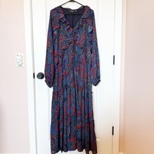 Lauren Ralph Lauren Womens  Dark Paisley Tiered Maxi Dress 18 Romantic Boho