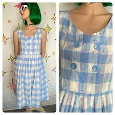 50s Pastel Blue Fit Flare Dress Cotton Twirl Dress Mid Century Pinup SM
