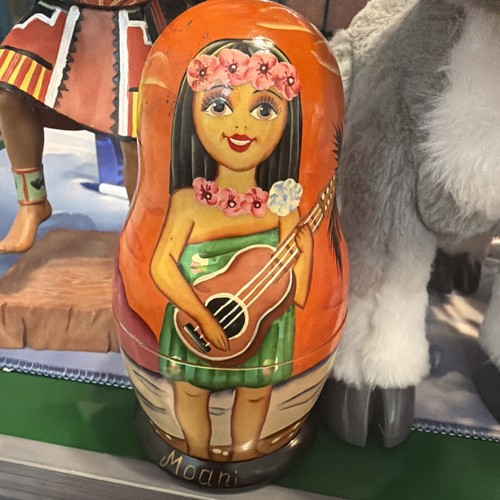 Russian Milimili Hawaiian Hula Girl Nesting Dolls Vintage MCM Signed W/pamplet