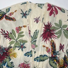 Japna Women Tropical Botanical Floral Open Front Kimono One Size Cream Viscose
