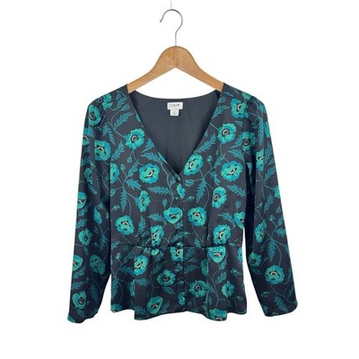 J. Crew Satin Crepe Poppy Print Top 5 Long Sleeve 