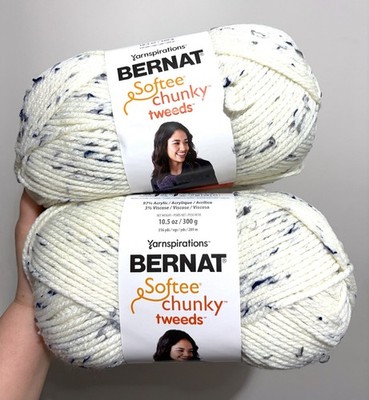 2 Knäuel x 300g Bernat Softee Chunky Tweed Garn: Midnight White