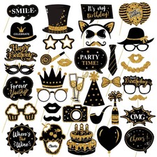 38 PCS Funny Photo Booth Props with Sticks Selfie Pose Signs Party Decoration