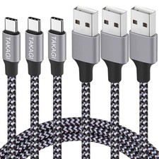 USB C Cable Fast Charging Nylon Braided 3Pack 6ft A to Type 6Feet, black