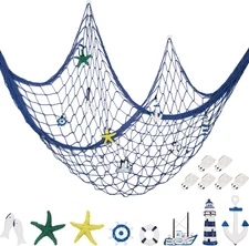 Decorative Fishnet Nautical Fishing Net Wall Hanging Decor, 8 Pieces Starfish, S