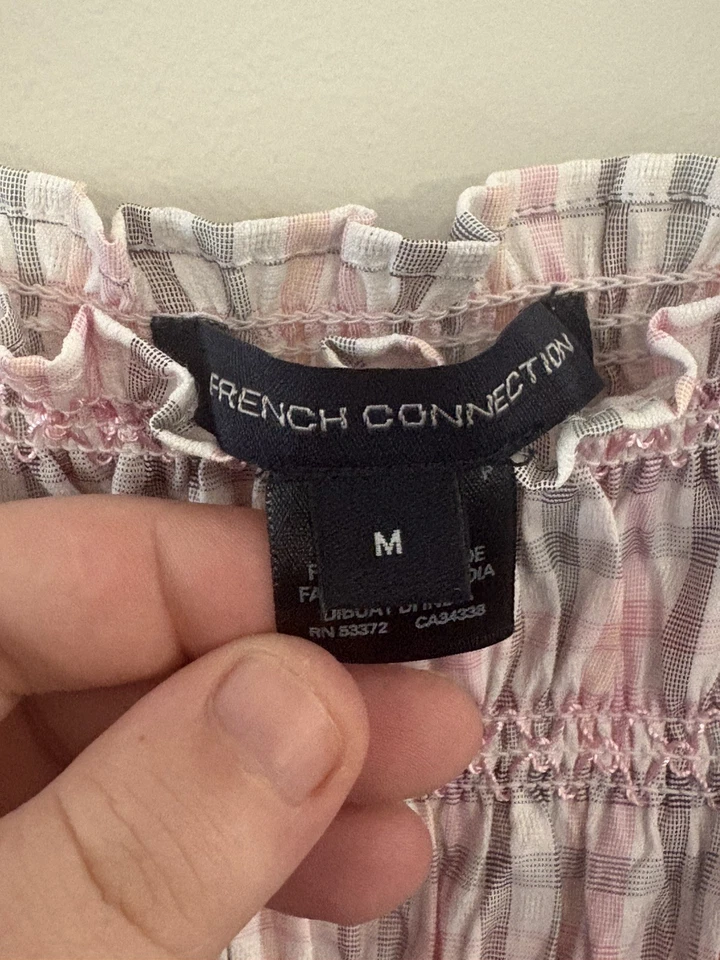 Vestido sin mangas para mujer French Connection a cuadros rosa y blanco talla mediana Foto 3 de 3