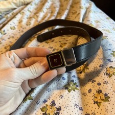 Vintage Pierre Cardin Belt Reversible Black Brown Size 36 Enamel Buckle Thin 1   