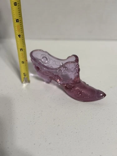 Vintage Pink Cabbage Rose Art Fenton Glass Shoe Boot Slipper