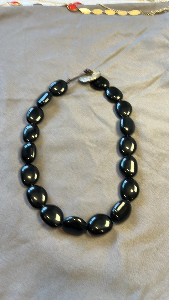 "Collar gargantilla negro CHAPS pieza retro llamativa piedra negra como" Foto 4 de 4