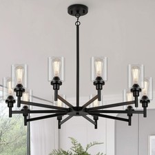 10 Light Large Black Farmhouse Chandelier  Rustic Chandeliers for Dining Room