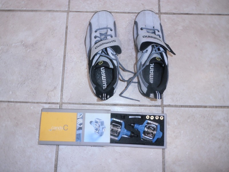 Crank Brothers Candy C Bike Pedals & Shimano Cycling Shoes Size 7 SH-MT40WC 