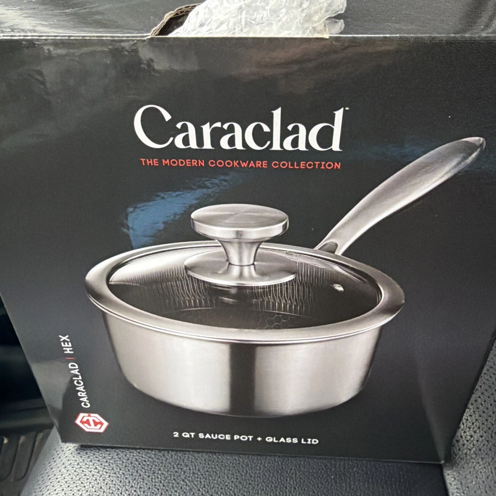 Caraclad Hex 2Qt Sauce Pot Glass Lid Stainless Aluminum Core Non-Stick Cool Grip