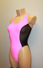 Women Thong One-piece Leotard 202-21 Racerback Pink and Black Spandex Size S
