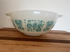 VTG Pyrex Amish Butterprint Cinderella Mixing Bowl White Turquoise 2-1/2 QT #443