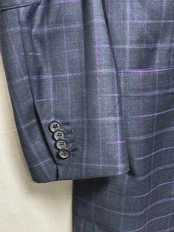 Blazer David August Couture a medida forro de lunares púrpura azul marino 44R Foto 2 de 4