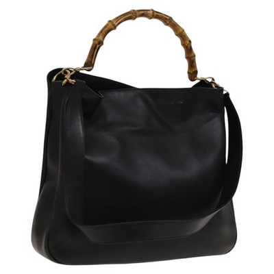 GUCCI 2WAYレザーバック GUCCI Bamboo Shoulder Bag Leather 2way Black Gold 001 1998 1577