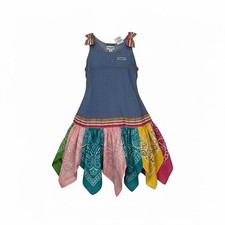 VTG Baby Guess Denim Dress 4Y Upcycled Bandana Patchwork Twirl Rainbow 90s USA