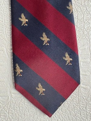 VTG Briar England Necktie Silk Blend Repp Stripe Blue Crimson Eagle 3.25 X 58 