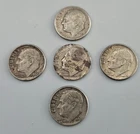 90% Silver Dimes Lot 5 Roosevelt 10 Cent 1952 55 62 64 Circulated Junk Silver