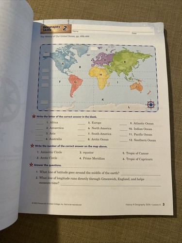 ABeka 4th Grade History Of Our United States Student Geography Skills - Picture 8 of 8