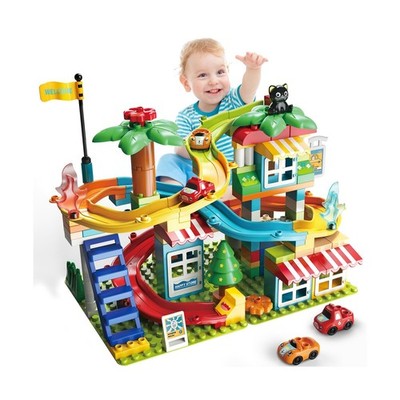 Marble Run Building Blocks,Classic Large Blocks Maze Track Sets with 4 Cars,S...