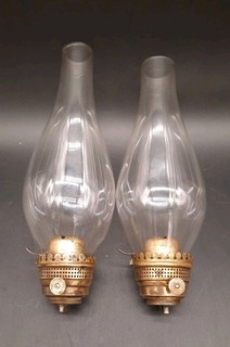 2 Antique E.F Jones # 2 Oil Lamp Burner & Chimney Set Merrills Patent 1859