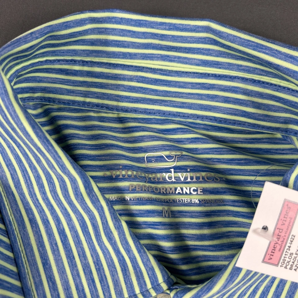 Vineyard Vines Golf Shirt Polo Bradley Striped Medium Blue Polyester Spandex NWT — 第 4/4 张图片