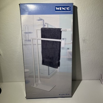 WENKO Handtuchhalter Hella Kleiderständer  Freistehend Bad Stange Weiß Stahl