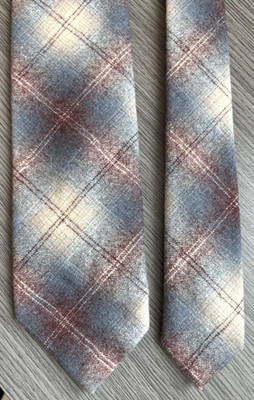 Pendleton Neck Tie Virgin Wool Plaid Checks 55in x 3-1/8in Blue Maroon Beige