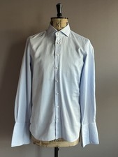 Huntsman Savile Row Shirt Men&rsquo;s Size 16" 41cm Blue 100% Cotton Made in Italy
