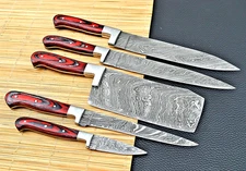 Custom Hand Made Forged Damascus Steel Blade Chef Set Kitchen Knives 1574