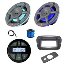 JBL PRV90 Marine Gauge BT Radio, 2x 6.5" Max LED Gray Speakers, Antenna, Wire