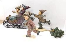 Kirkland Winter Sleigh Ride 4 pc Table Top Tableau Skater Christmas Tree Holiday