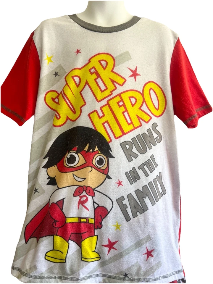 Conjunto de pijama Ryan's World grande 10-12 relógio de bolso super-herói parte superior inferior roupas - Imagem 4 de 4